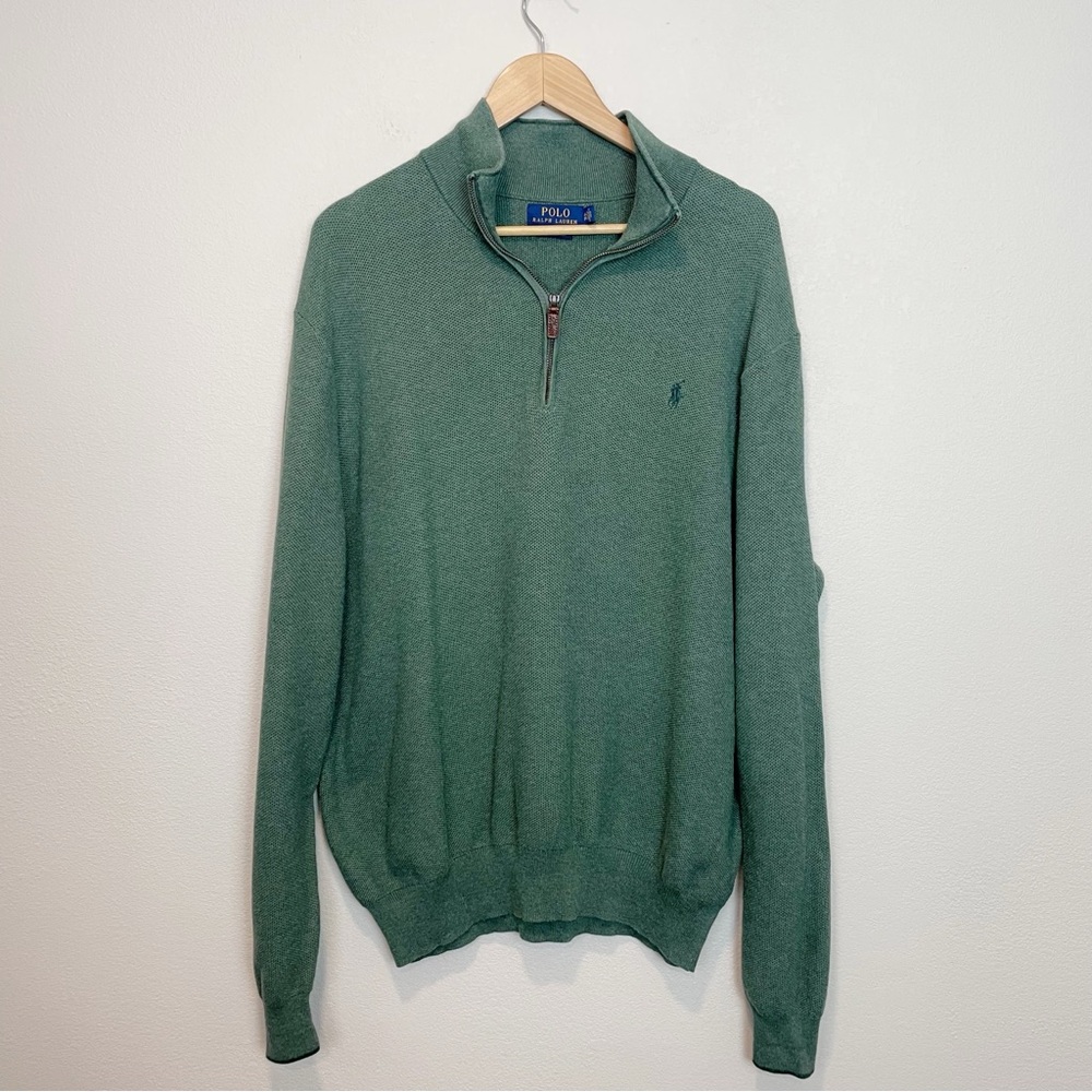 Polo by Ralph Lauren Men's Quarter Zip Sweater Green Pima Cotton Size XXL